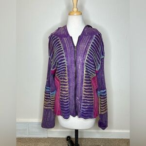 Art Studio Produce Nepal Made Razor Cut Cotton Zip up Hoodie Boho Hippie XL